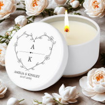 Noir Blanc Floral Coeur Moderne Monogramme Mariage