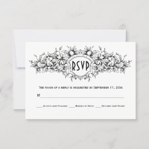 Noir, blanc floral heraldique mariage RSVP