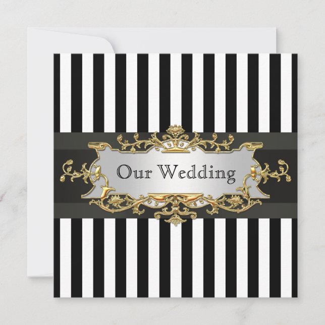 Noir Blanc Frappe Mariage Invitation #2 (Devant)