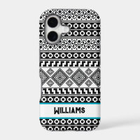 Noir Blanc Géométrique Polynésien Tribal Monogramm