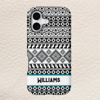 Noir Blanc Géométrique Polynésien Tribal Monogramm