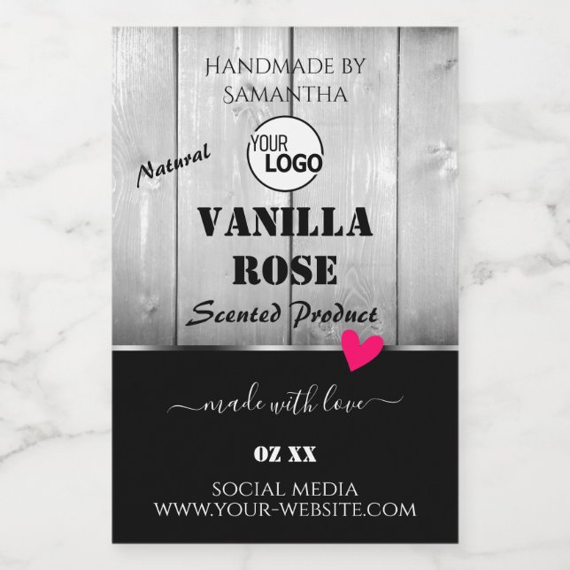 Noir Blanc Grain Produit Étiquette Coeur Logo (Étiquettes simples)