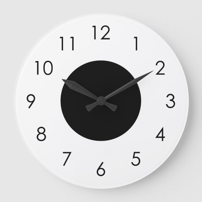 Noir Blanc Grand Noir Nombres Mur Horloge (Recto)