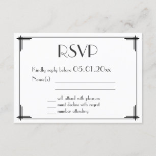 Noir blanc Grandes Gatsby Art Déco Mariage RSVP