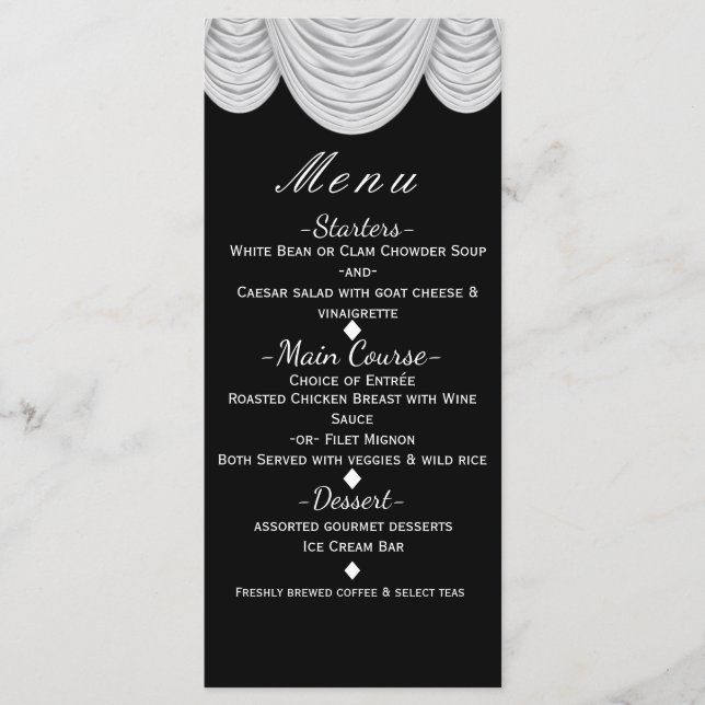 Noir & Blanc HOLLYWOOD Rideaux Élégant Menu (Devant)