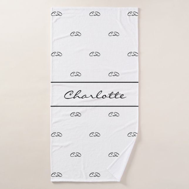 Noir blanc initiales monogramme motif script de no (Serviette de bain)