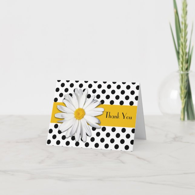 Noir Blanc Jaune Daisy Pois Carte de remerciements (Devant)