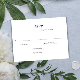 Noir blanc moderne minimaliste mariage carte RSVP
