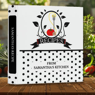 Noir Blanc moderne Polka Dot Recette Classeur de c