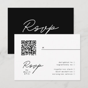 Noir & Blanc moderne Simple QR Wedding RSVP