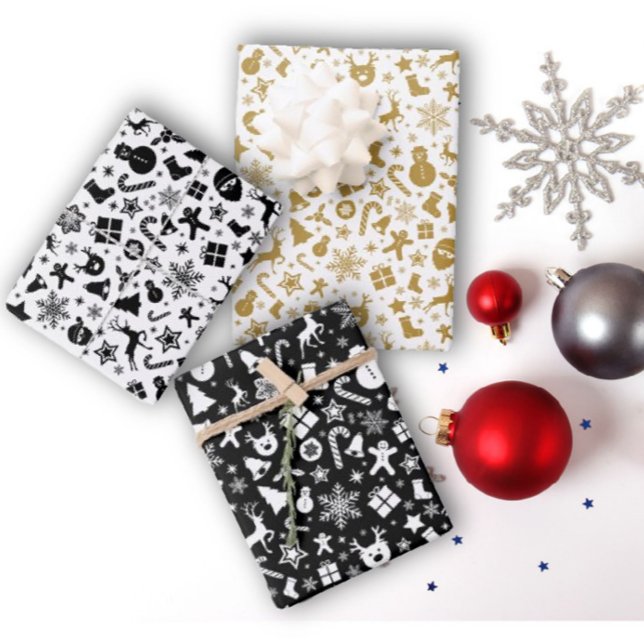 Noir Blanc Noir Feuille d'enveloppement de Noël Je (Créateur téléchargé)