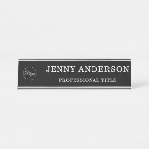 Noir Blanc Nom Titre & Logo Bureau Nom Plaque