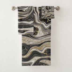 Noir Blanc & Or Chic Tourbillon Moderne Abstrait