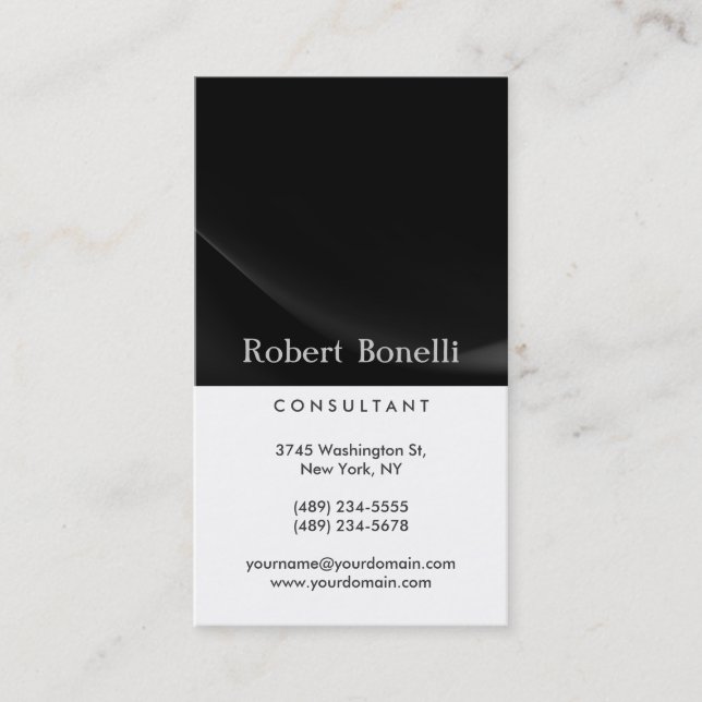Noir Blanc Plain Moderne Consultant Carte de visit (Devant)