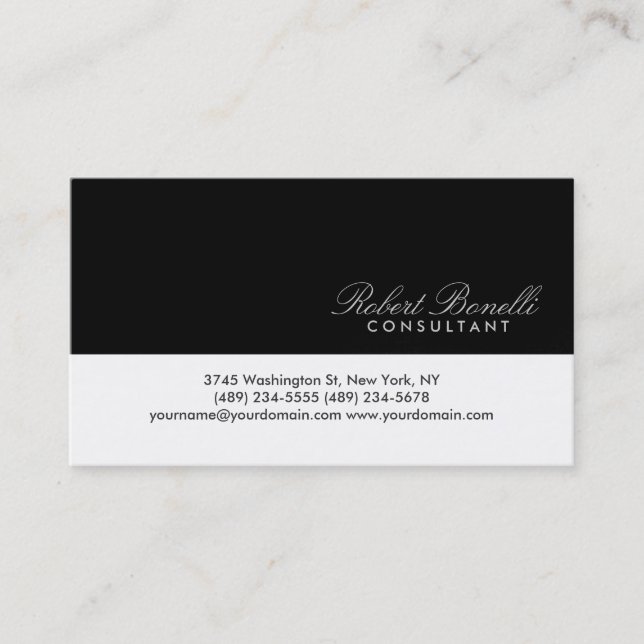 Noir Blanc Plain Moderne Consultant Carte de visit (Devant)