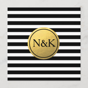 Noir blanc rayé & or Faire-part de mariage à huile