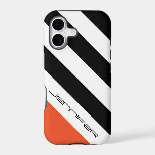 Noir, Blanc, Rayure Minimaliste Orange, Nom