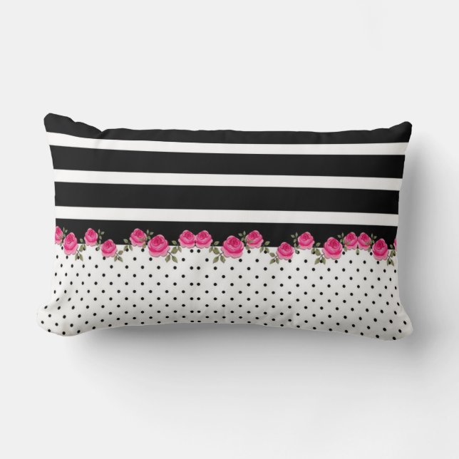 Noir blanc rose Coussin Lumbar en coton 13" x 21" (Recto)
