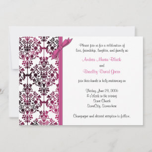 Noir blanc rose Damas Faire-part de mariage floral