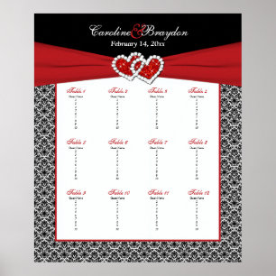 Noir Blanc Rouge Damas Coeur Table Siège Poster