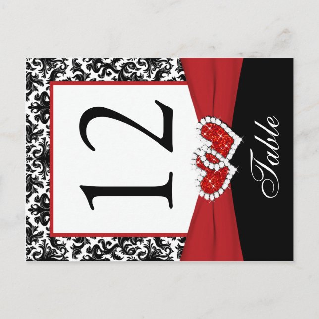 Noir, Blanc, Rouge Damas Numéro de table Carte pos (Devant)