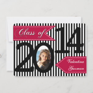 Noir Blanc Rouge rayé Photo Invitation