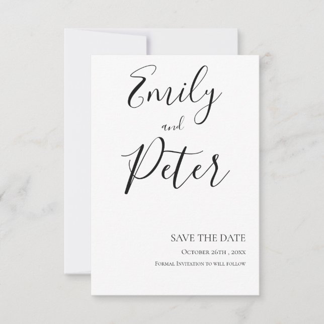 Noir Blanc Script Mariage Enregistrer La Carte Dat (Devant)