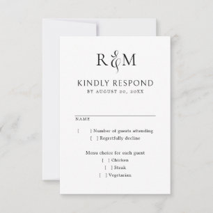 Noir Blanc Simple Monogramme Mariage RSVP