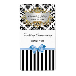 Noir Blanc Strique Damask Lt Blue Party Vin Étique