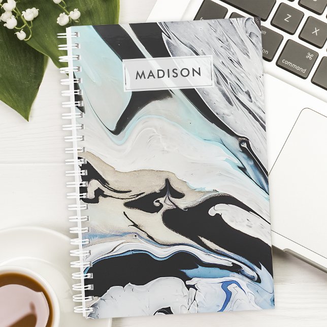 Noir Bleu Moderne Marbre d'Encre Liquide Personnal (Créateur téléchargé)