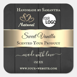 Noir Bois Grain Or Décor Produit Logo Étiquette