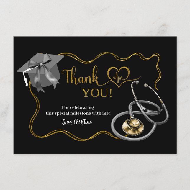 Noir Bow Coquette Infirmière Carte de remerciement (Devant)