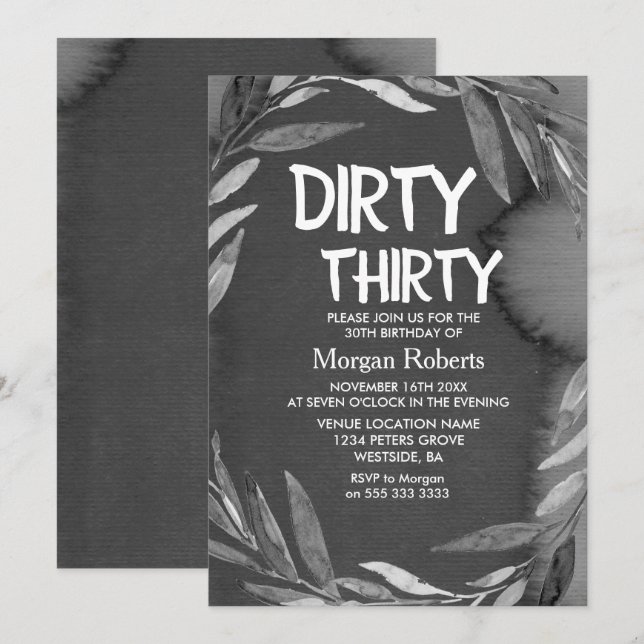 Noir Chalkboard Dirty Trente Invitation de 30e ann (Devant / Derrière)