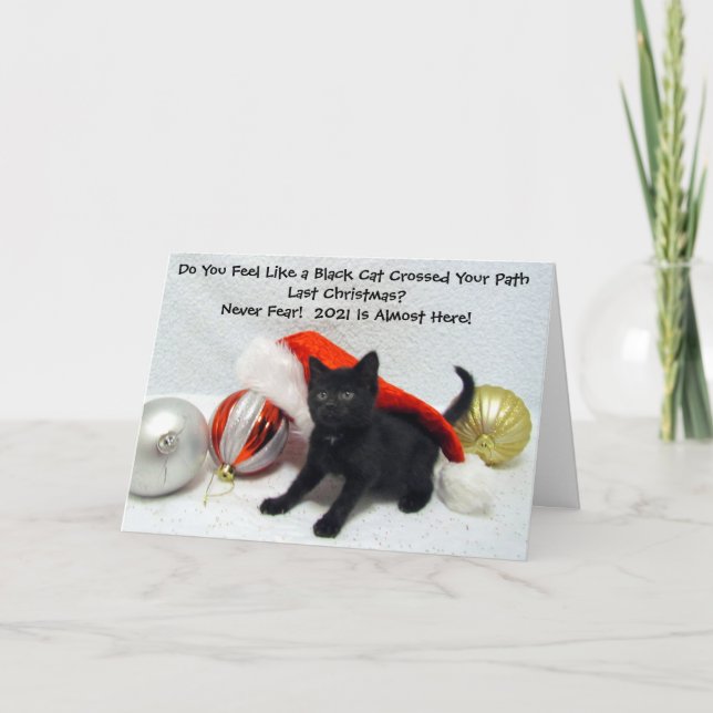Noir Chat Noël - Humour 2020 - Carte pliée (Devant)