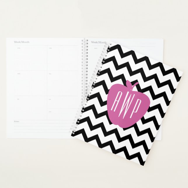 Noir Chevron rose Apple enseignant planificateur (Devant avec enveloppe)