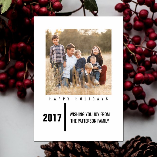 Noir chic minimaliste du carte photo | de vacances (Black Minimalist Chic Holiday Photo Card)