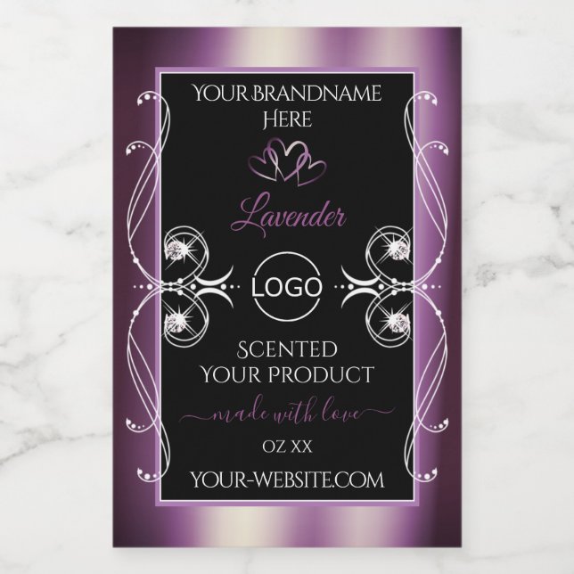 Noir Chimmery violet Décor Logo Étiquettes de prod (Étiquettes simples)