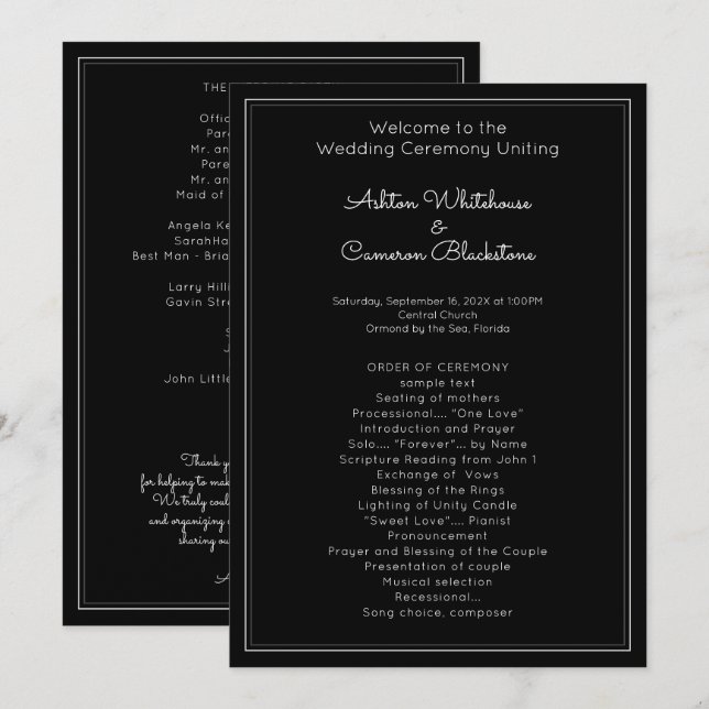 Noir clair Modèle du programme de mariage simple (Devant / Derrière)