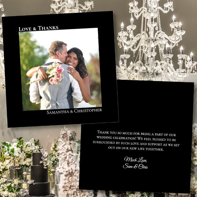 Noir classique Amour & Merci Mariage photo et note (Front/Back)
