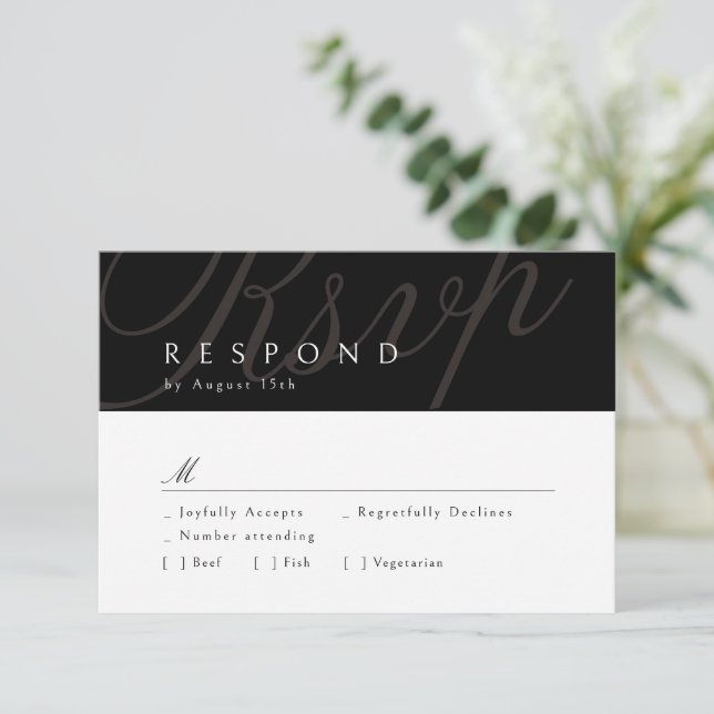 Noir Classique Élégante Calligraphie Mariage RSVP (Debout devant)