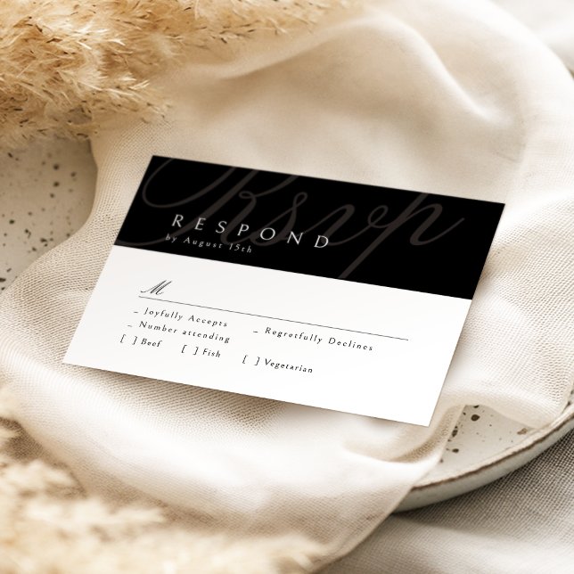 Noir Classique Élégante Calligraphie Mariage RSVP (Black Classic Elegant Calligraphy Wedding RSVP)