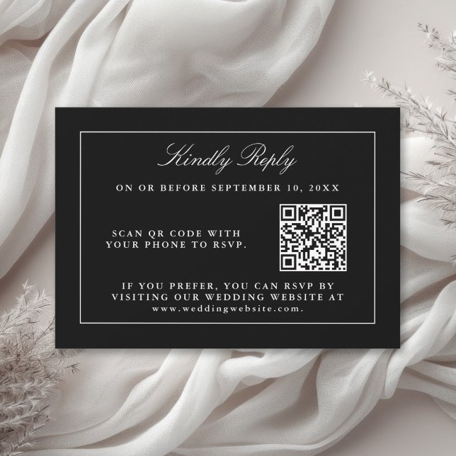 Noir classique Simple Elegant RSVP avec code QR (Créateur téléchargé)