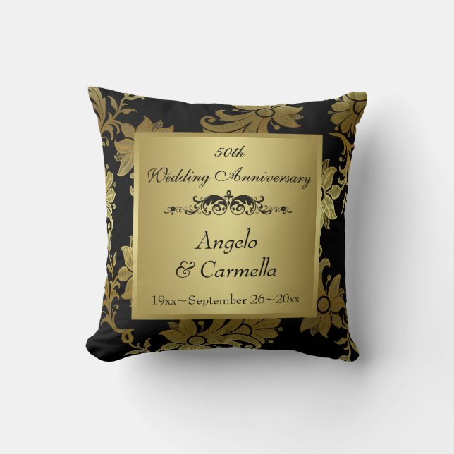 Noir, coussin d'anniversaire de damassé (Recto)
