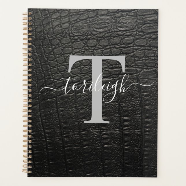 Noir Croc Monogrammed Planner (Front)