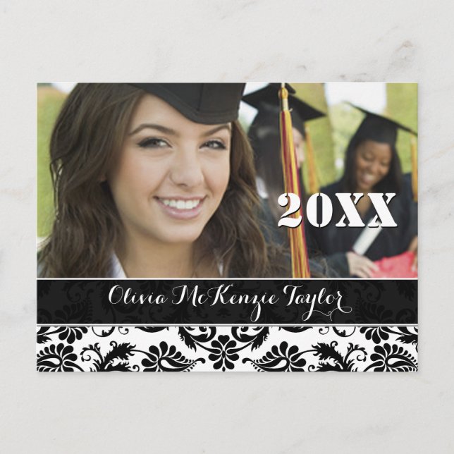 Noir Damask Classe de diplômes Invitations (Devant)