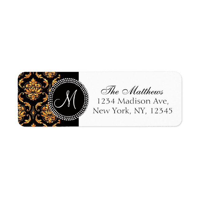 Noir Damask Parties scintillant orange Monogramme  (Devant)