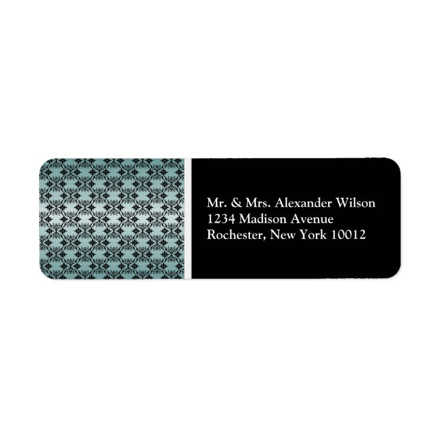 Noir Damask Turquoise & Noir Étiquettes de adresse (Devant)