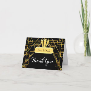 Noir d'art déco et carte élégante de pli de Merci