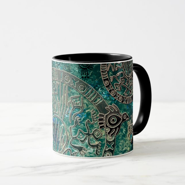 Noir de bleus aztèque tasse combinée de 11 onces (Devant droit)