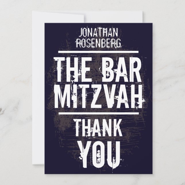 Noir de carte de remerciements de Mitzvah de barre (Devant)